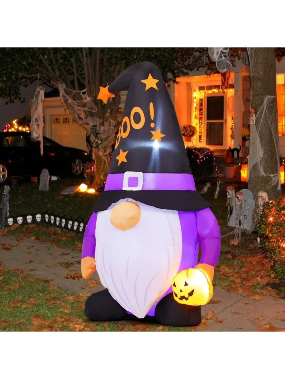 Cute Halloween Gnomes Inflatable Yard Decor - 5 FT LED Pumpkin Blow Up for